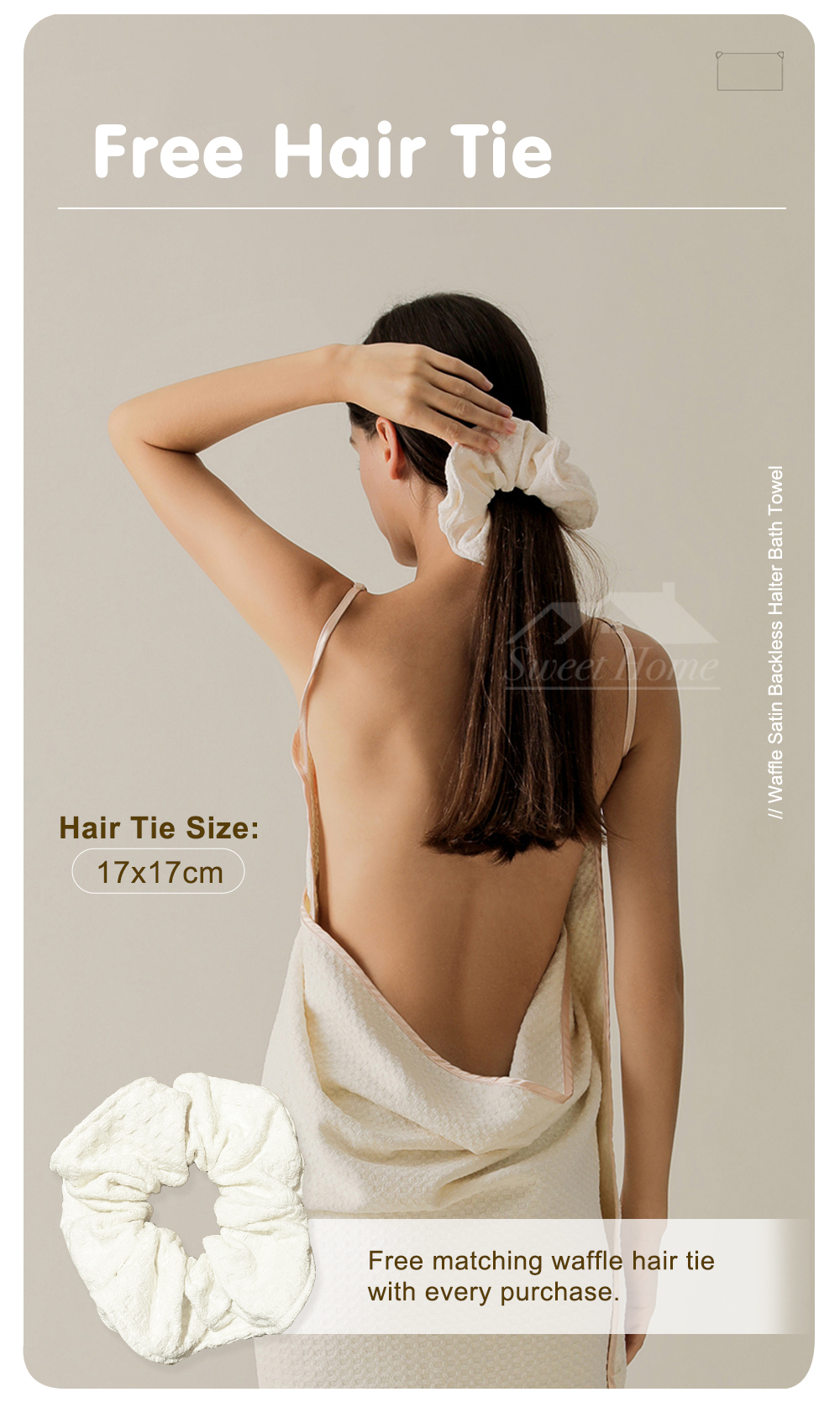 Waffle Satin Backless Halter Bath Towel-5